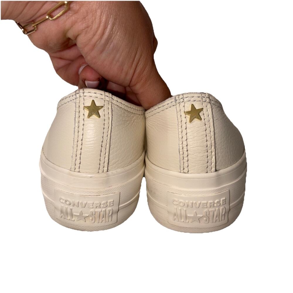 Converse Chuck Taylor All Star Lift Ox White Leather Gold Platform Woman 6.5 - Picture 5 of 7